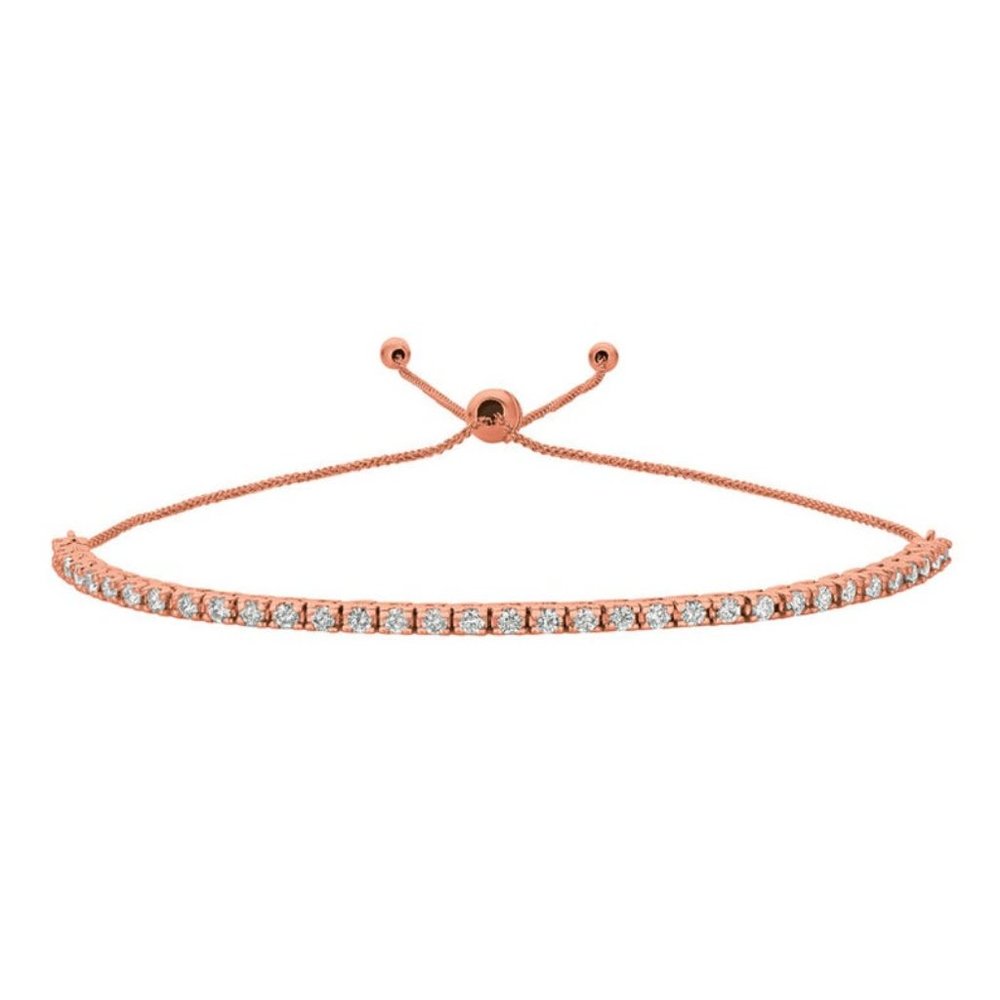 1.00CT Natural Diamond Bolo Bracelet 14K Rose Gold